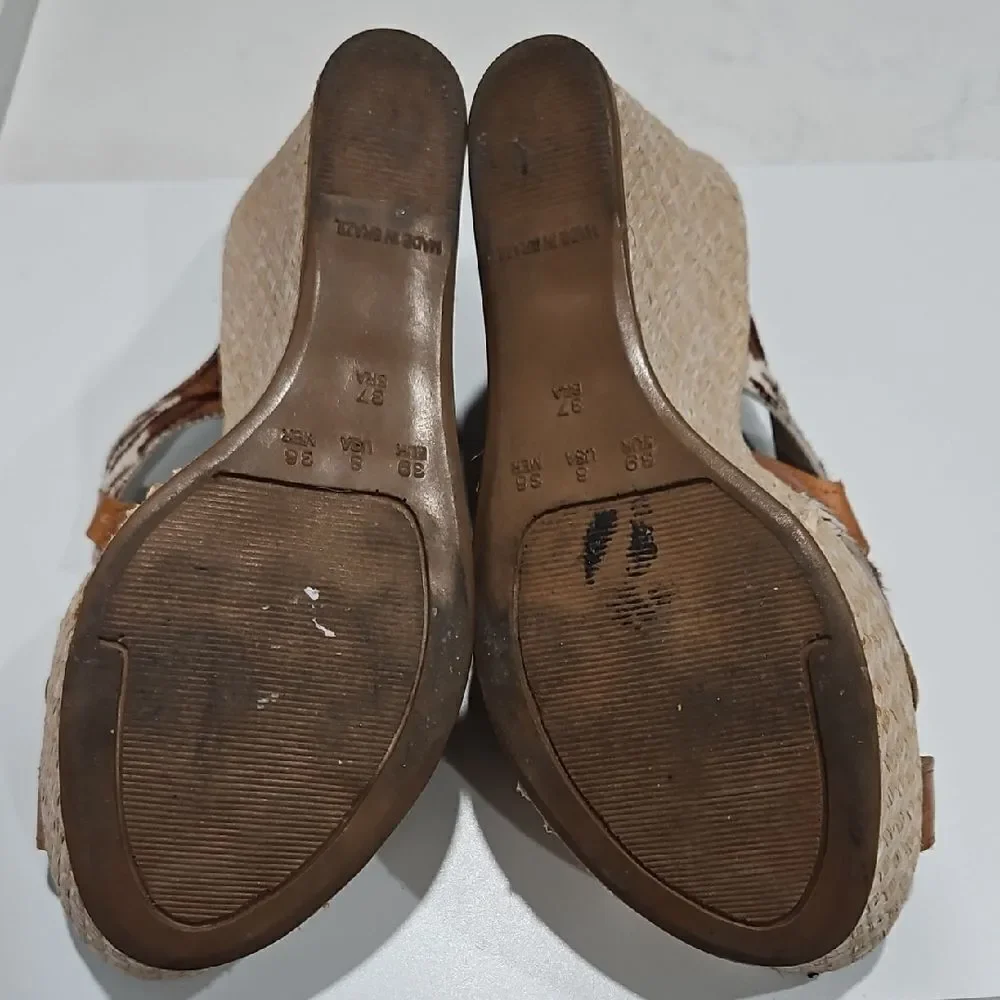 Patterned Brown and Tan Wedge Sandals